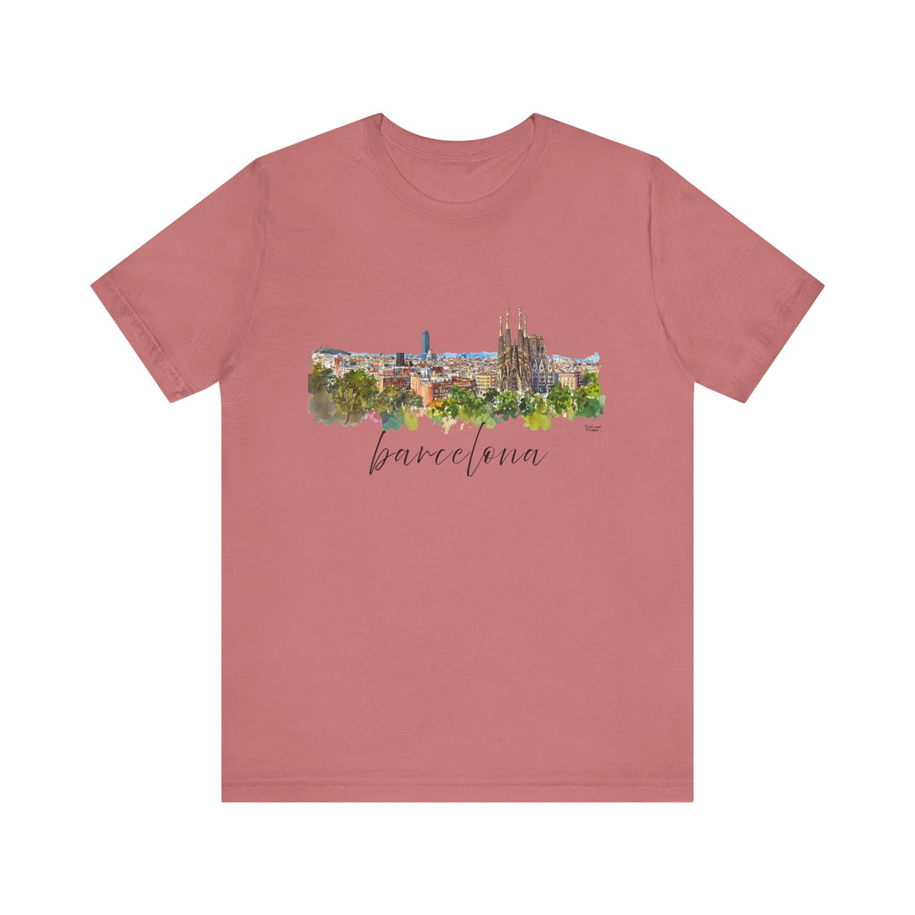 Barcelona T-Shirt – Watercolor Skyline