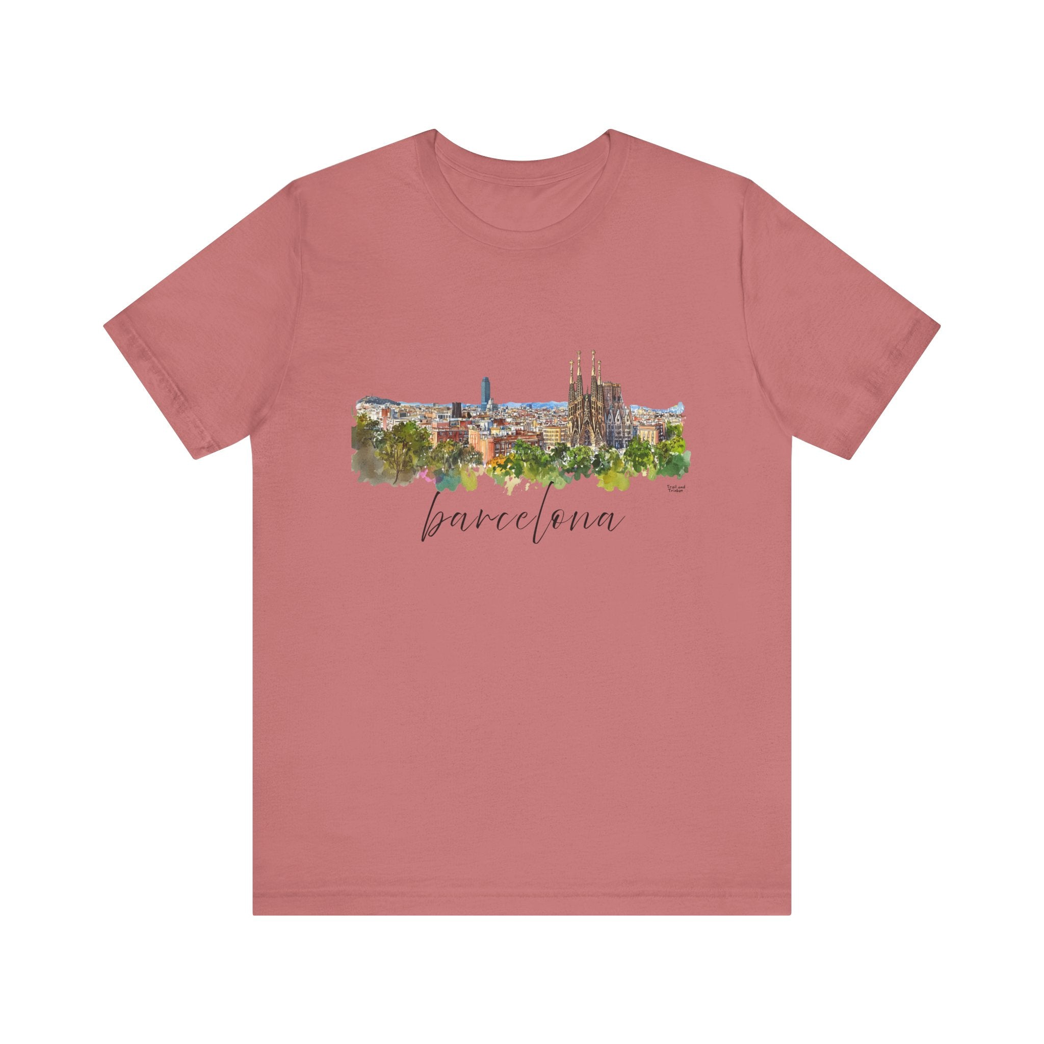 Barcelona T-Shirt – Watercolor Skyline