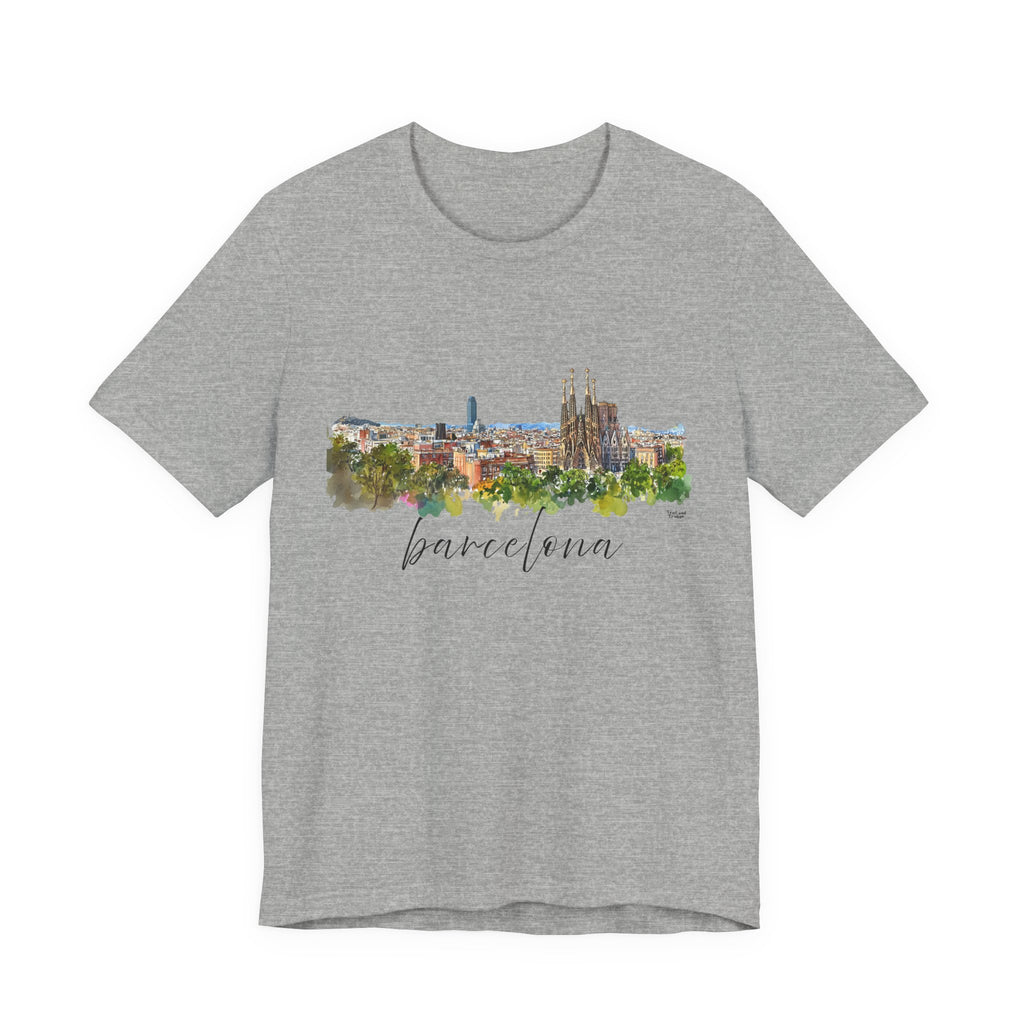 Barcelona T-Shirt – Watercolor Skyline