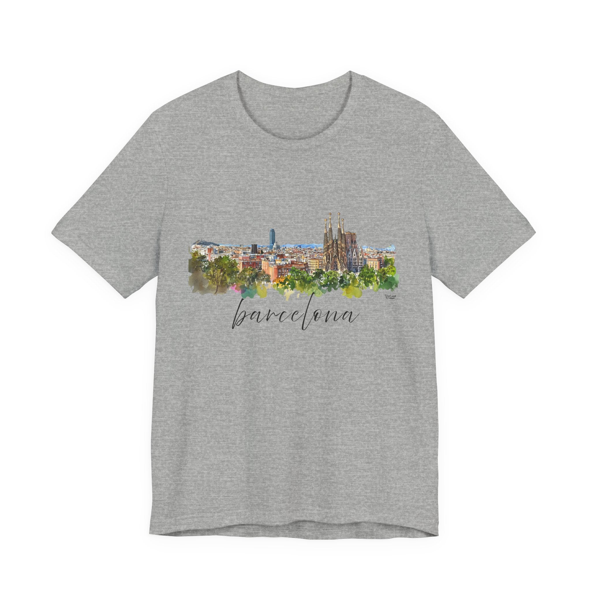 Barcelona T-Shirt – Watercolor Skyline
