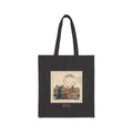 Cotton canvas tote bag featuring a vintage postage stamp illustration of the Rome skyline in watercolor with a Rome postmark.