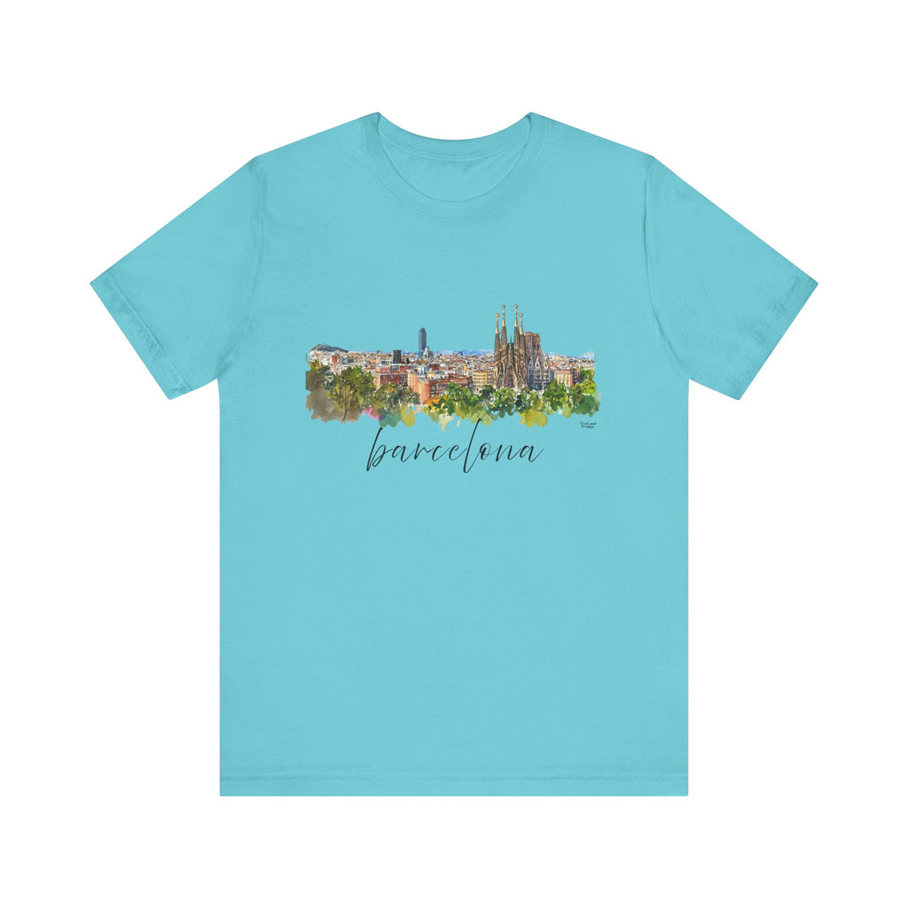 Barcelona T-Shirt – Watercolor Skyline