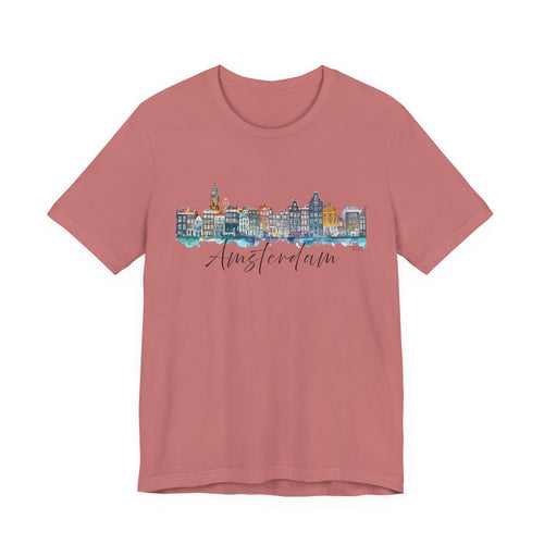 Amsterdam T-Shirt – Watercolor Skyline
