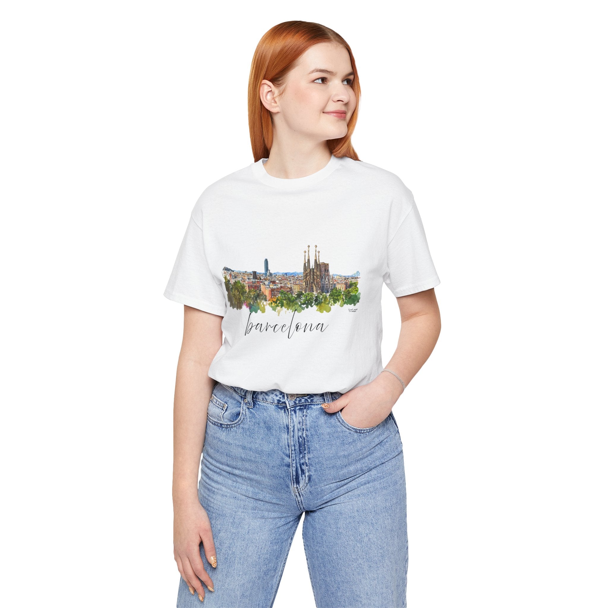 Barcelona T-Shirt – Watercolor Skyline