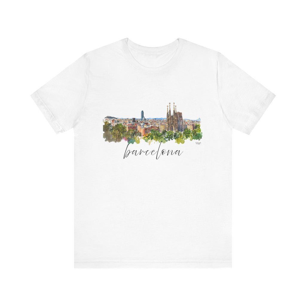Barcelona T-Shirt – Watercolor Skyline