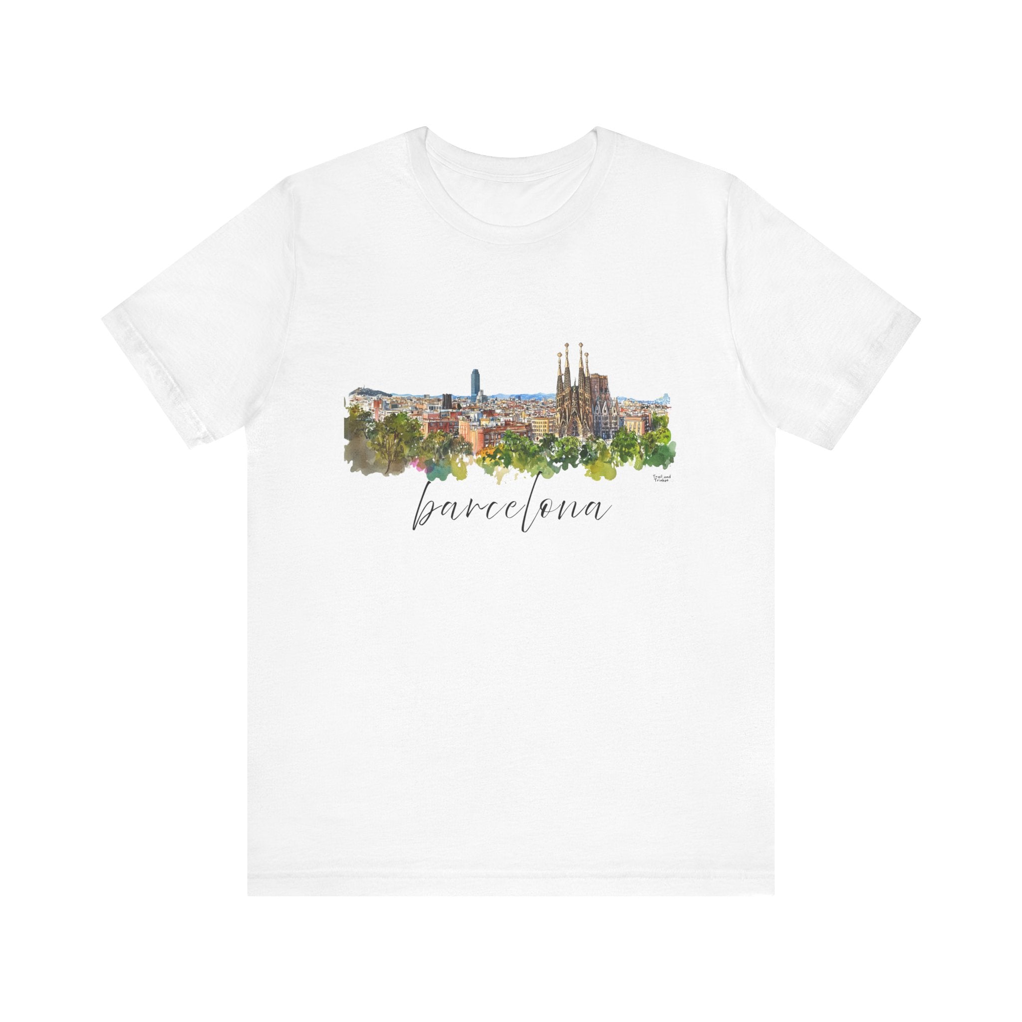 Barcelona T-Shirt – Watercolor Skyline