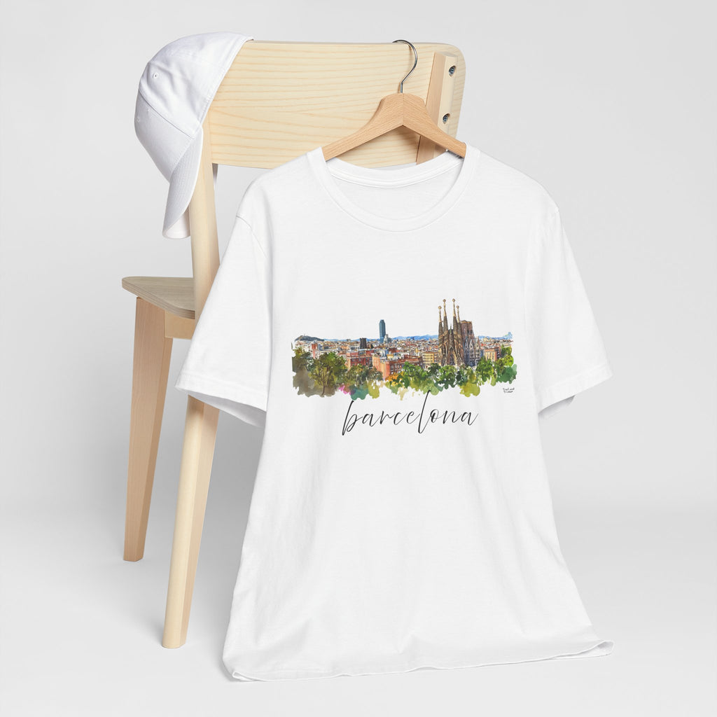 Barcelona T-Shirt – Watercolor Skyline