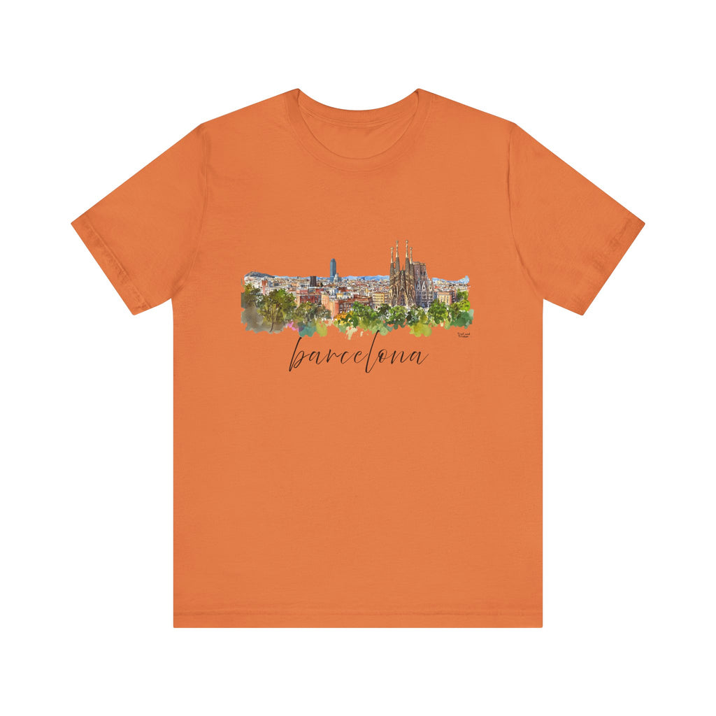 Barcelona T-Shirt – Watercolor Skyline