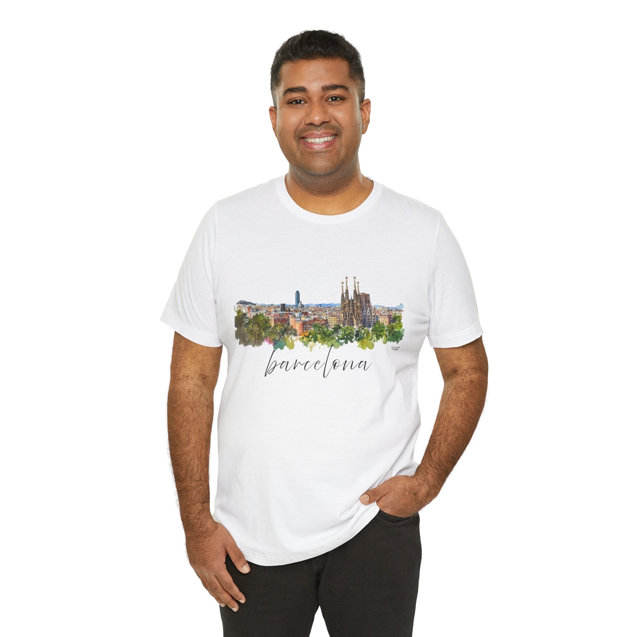 Barcelona T-Shirt – Watercolor Skyline