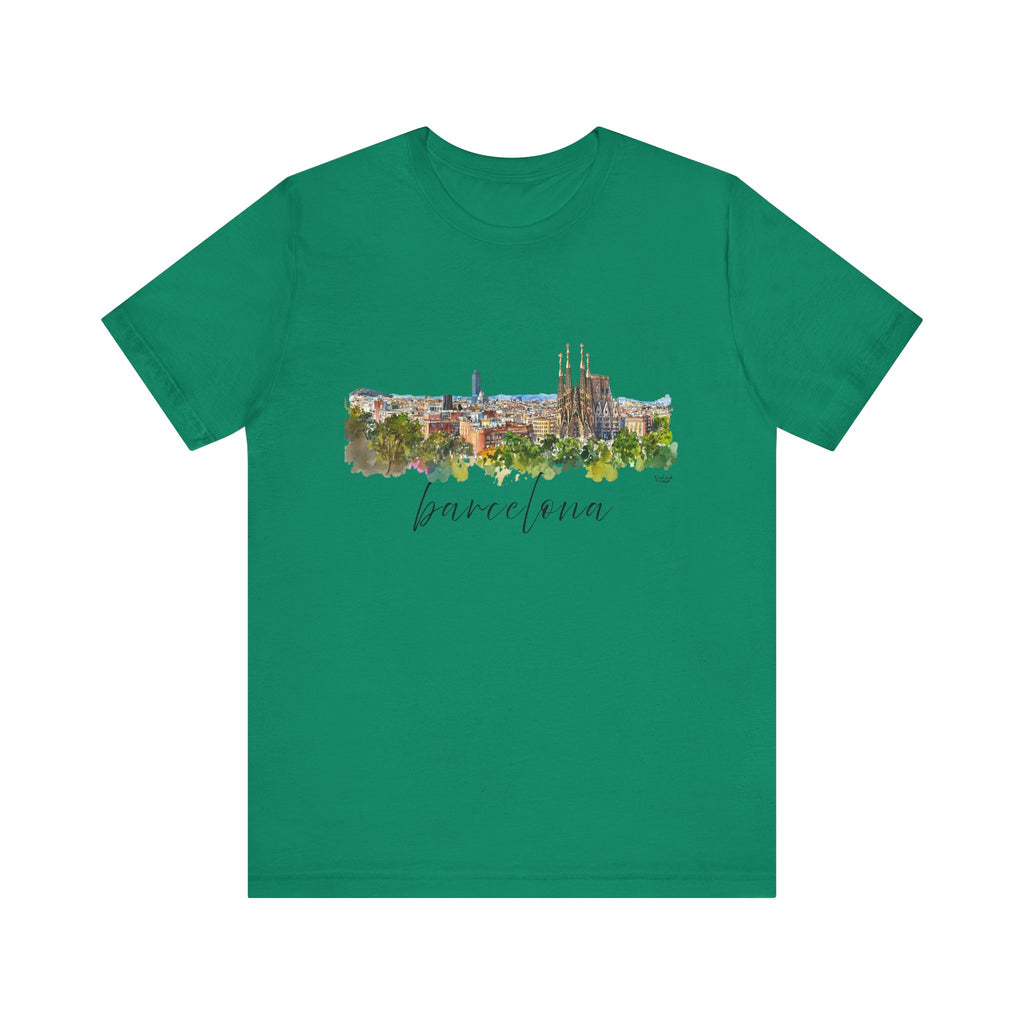 Barcelona T-Shirt – Watercolor Skyline